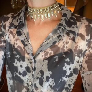 Choker Dorado con Caída Rectangular con Espejos