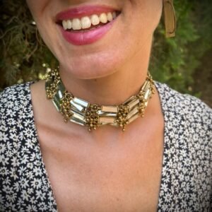 Collar de Cadena de Ocho Líneas con Espejos Rectangulares