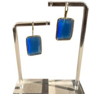 Pendientes colgantes rectángulo de piedra azul con borde dorado bañado en oro