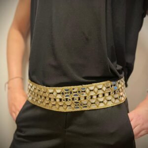 Cinturón recto luna, círculos y semicírculos dorado con espejos